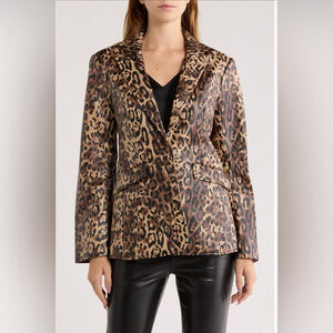 Cinq à Sept Cheyenne Leopard Print Faux Leather Jacket